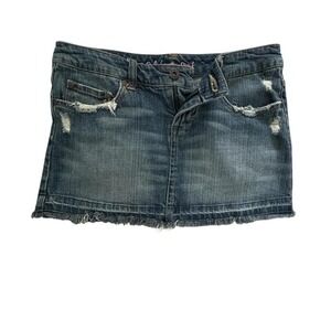 Y2K Rhinestone Denim Blue Jean Mini Skirt 2000s Mean Girls Inspired Boho Size S